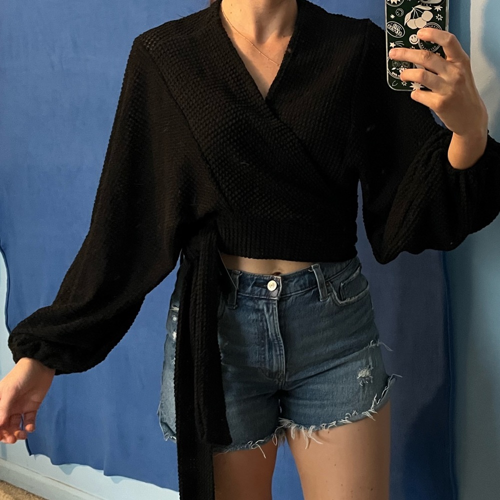 Lulus Black Knit Wrap Top